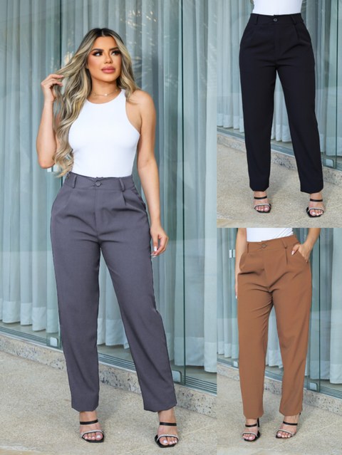 MONNEI Calça Alfaiataria Reta com Bolsos Faca