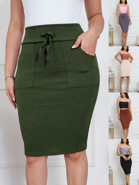 MONNEI Saia Midi Evangelica Cintura com Cordão