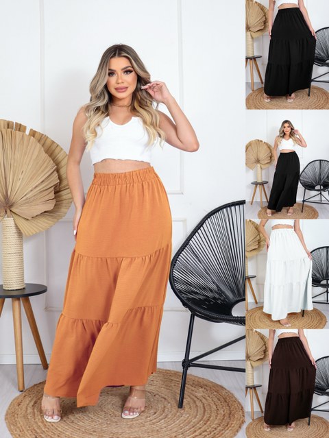 MONNEI Saia Três Maria Cintura com Elástico