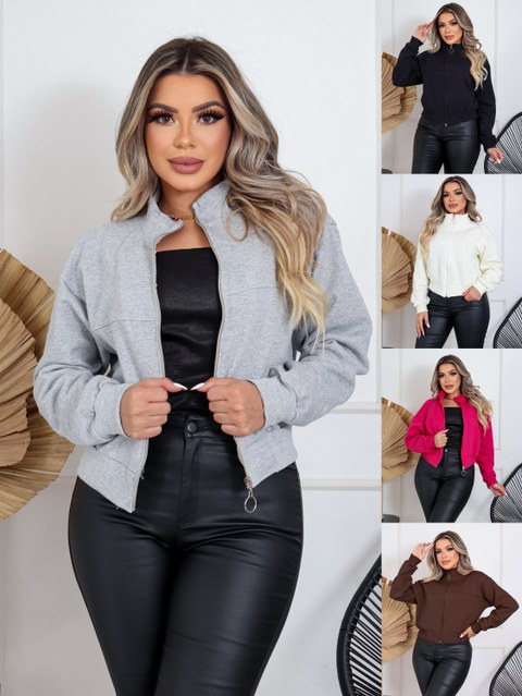 MONNEI Moletom Casaco Cropped com Fecho de Ziper