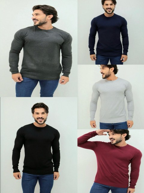 Suéter tricot gola redondo masculino