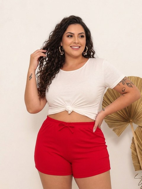 (Short Canelada Plus Size Feminino)**