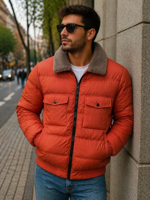 Jaqueta bobojaco masculina com gola de pelo