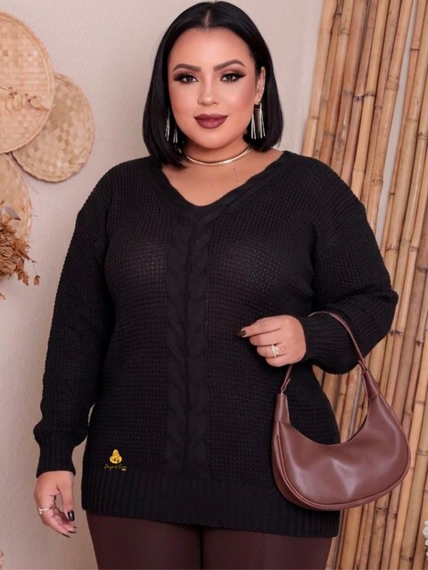Blusa Gola V Plus size de trico