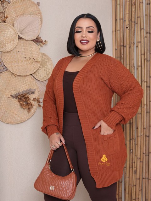 Kimono Plus Size de tricô com bolso