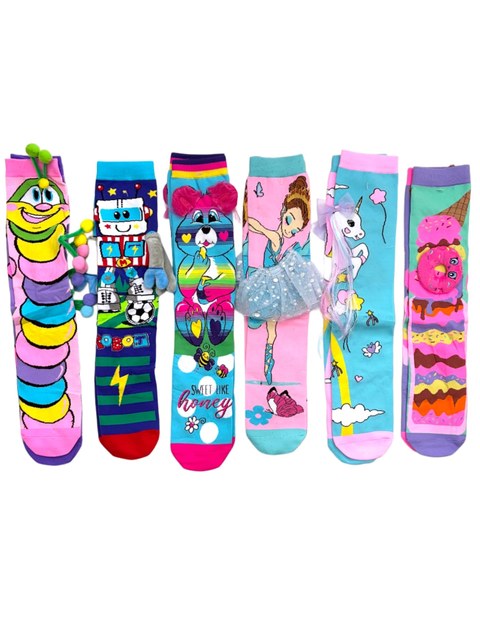 Meia Maluca Cano Divertida Longa 3D Animada Infantil 12Pares