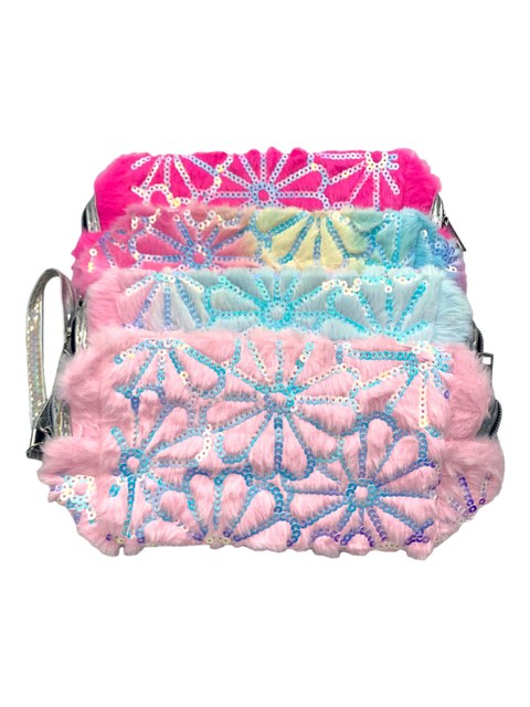 Estojo Necessaire Pelucia Lantejoula Coelho Love Pompom