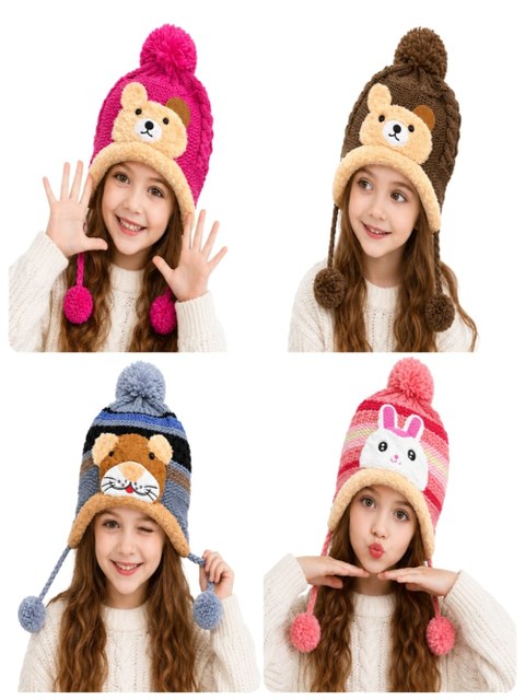 Touca Gorro Infantil Inverno Trico Pelucia Bichinho Kit 12PC