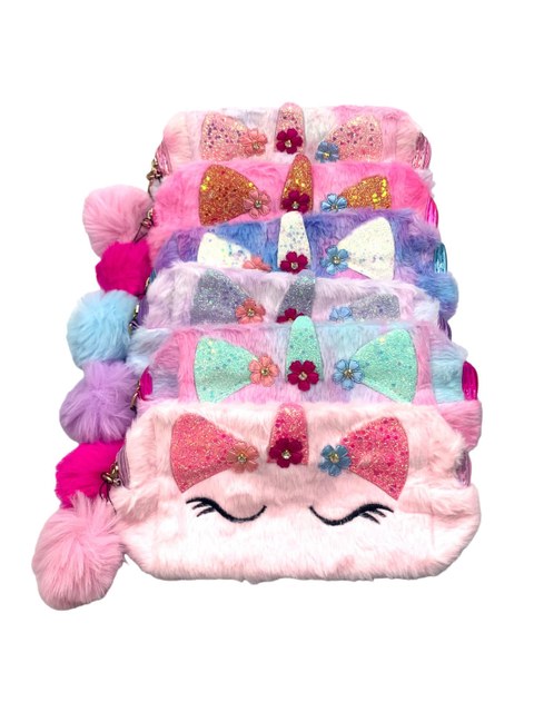 Estojo Necessaire Pelucia Fofo Animais Gatinho Pompom