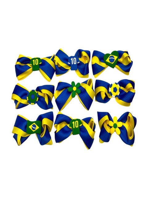 Laço Cabelo Brasil Infantil Copa Torcedora Kit 12 Peças
