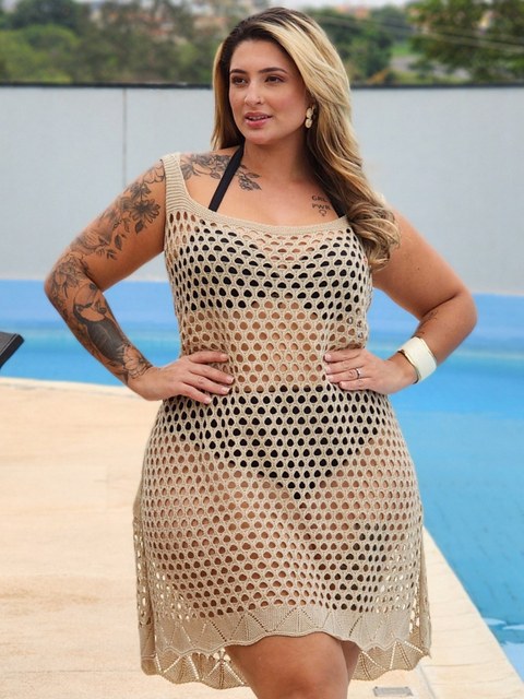 Saída de Praia Plus Size Tricot Regata Fenda Feminina