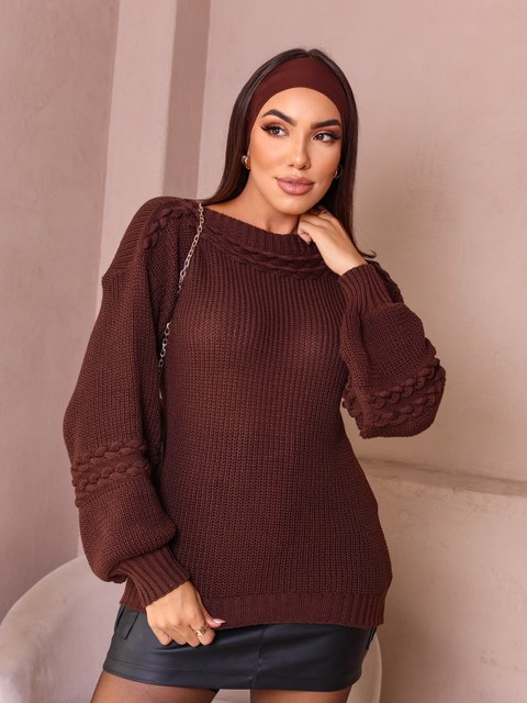 Blusa Tricot Manga Bufante Trança Moda Feminina Elegante
