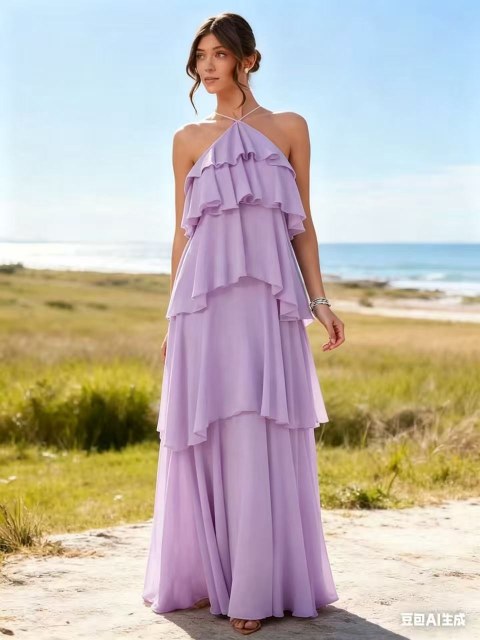 Vestido longo babados