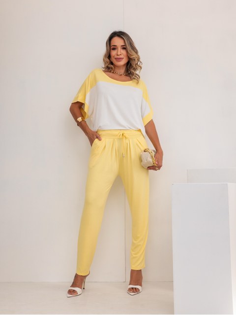 Conjunto Calça e Blusa Bicolor Tecido Maquinetado REF 121