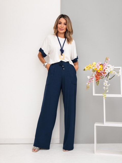 Conjunto Pantalona Blusa Bicolor Maquinetado Ref 116