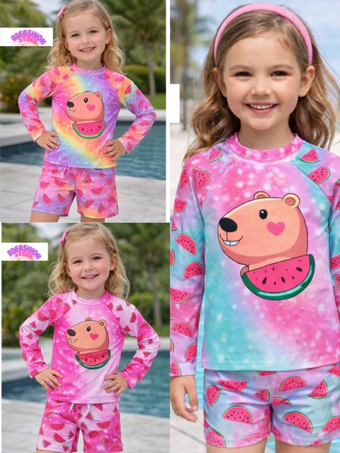 Conjunto Infantil Praia UV50+ Capivara Melancia