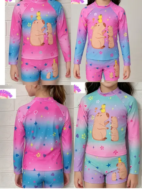 Conjunto Praia Infantil Menina UV50+ Capivara