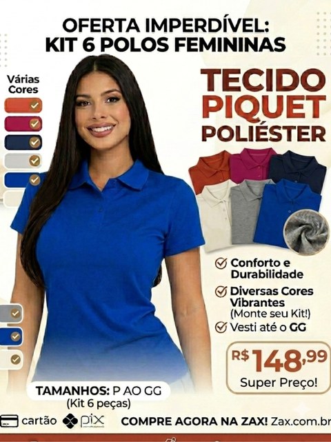 Kit 6 polos femininas - tecido piquet