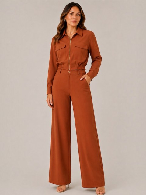 Conjunto Alfaiataria Jaqueta Cropped Calça Pantalona