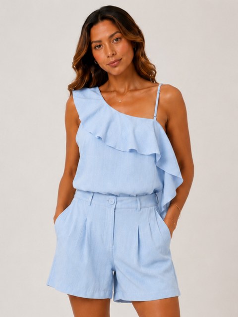 Conjunto Blusa Babado Assimétrico Short Alfaiataria #90512