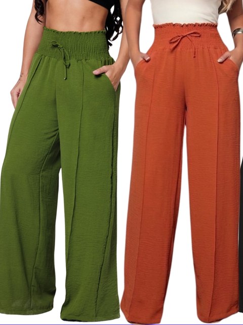 Calça Pantalona Alfaiataria Wide Leg Feminina Cintura alta
