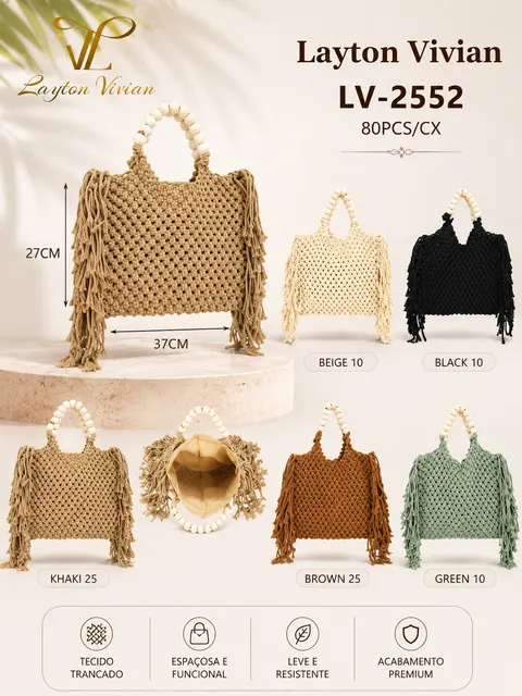 Bolsa de Tricô Feminina(LV2552)Franjas Boho Praia Casual