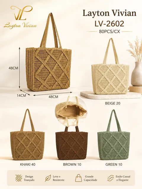 Bolsa de Palha Feminina (LV2602)Grande Praia Casual Verão