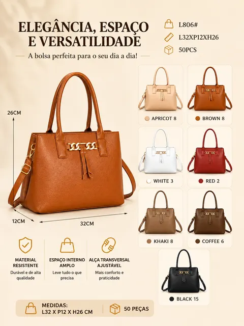 Bolsa Feminina (L806)Ombro Elegante Grande Alça Transversal