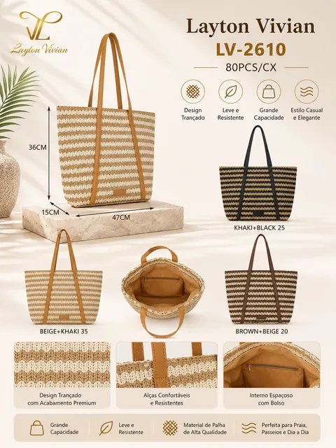 Bolsa de Palha Feminina (LV2610)Ombro Praia Verão Casual