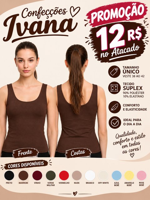 Blusa Regata Básica Alça médias/Largas Decote com U