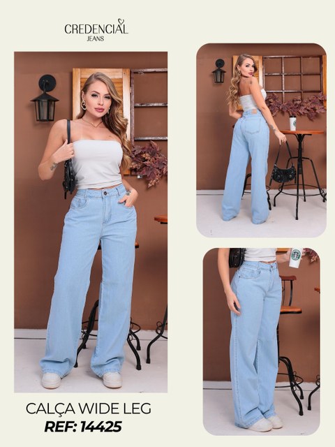 Calça Jeans Wide Leg Clara 100%Algodão