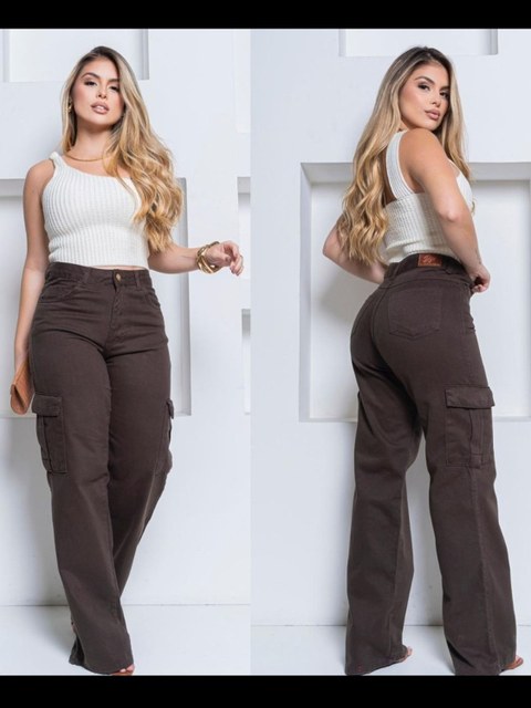 Calça Feminina Wide Leg Cargo Marron