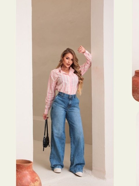 Calça Jeans Feminina Wide leg bolso faca