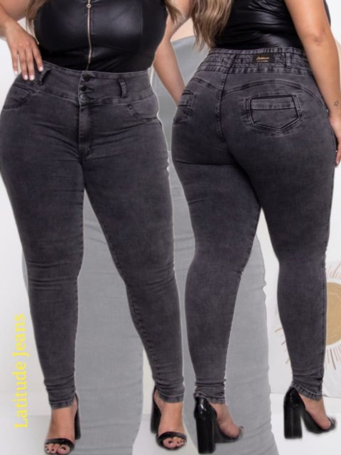 Calça Jeans  Feminina Plus Size com elástico no cós