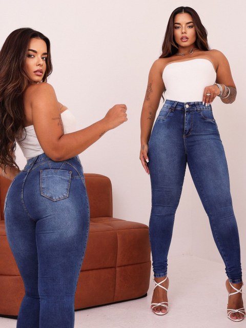 Calça Jeans Skinny Feminina Cintura Alta