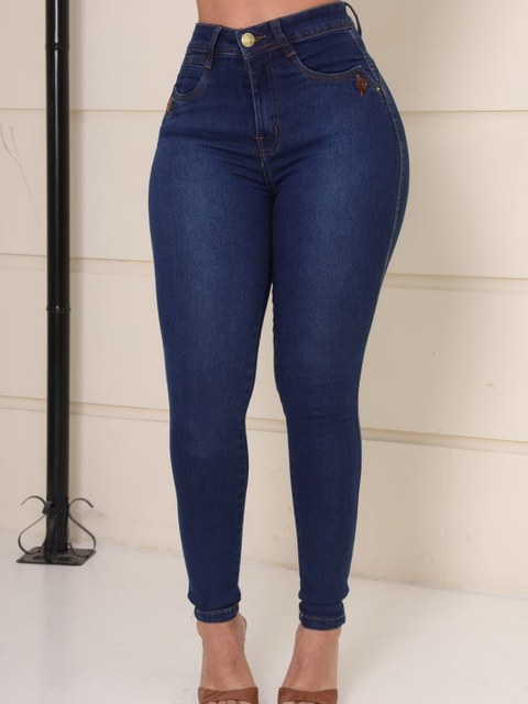 Calça Jeans Skinny Feminina Cintura Alta Com lycra