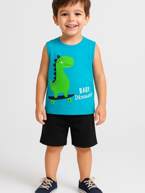 Conjunto Infantil Verão Menino Regata Dino