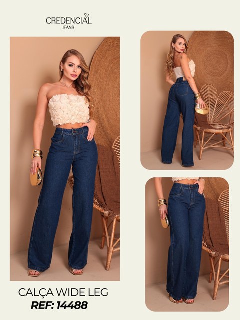 Calça Jeans Wide Leg cintura alta escura