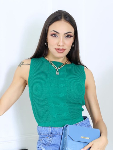 Cropped Tricô Trança Blusa Básico Casual
