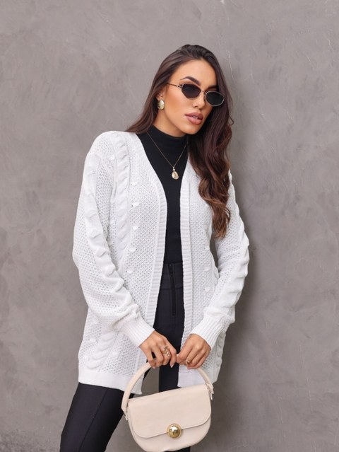 Cardigan Tricot Manga Longa Casual Feminino Detalhes Trança