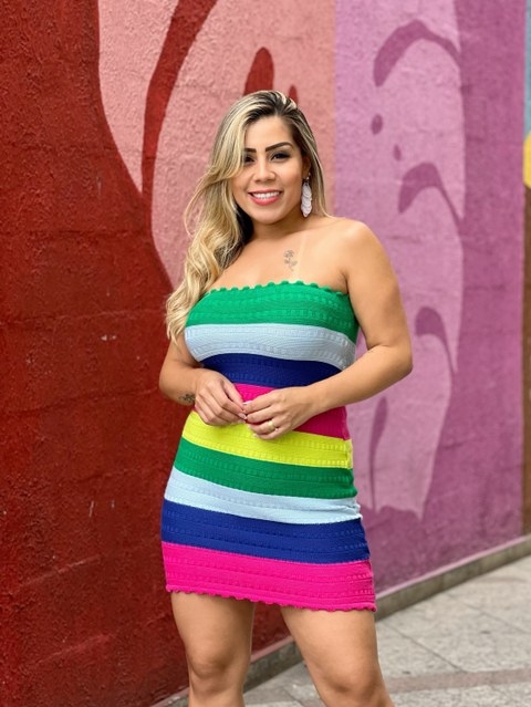 Vestido Curto Tricot Modal Listra Virgínia Tomara que Caia