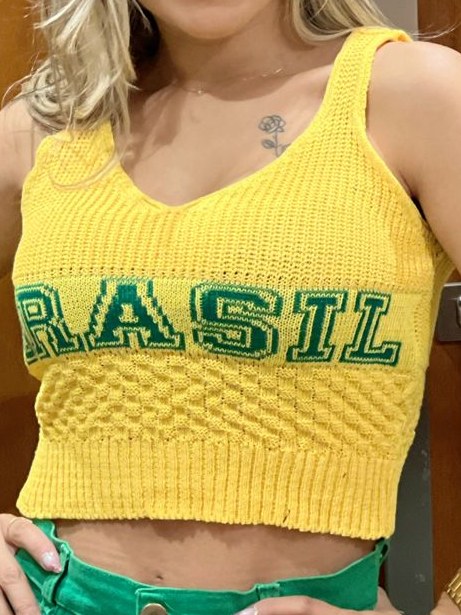 Cropped Tricô Brasil Top Regata Casual Feminino