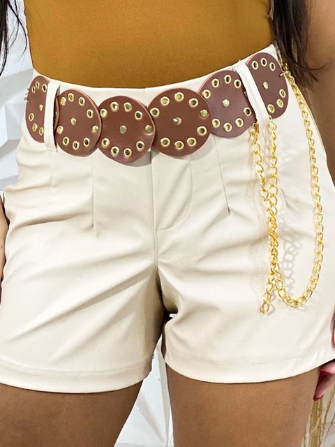 Shorts couro cinto boho