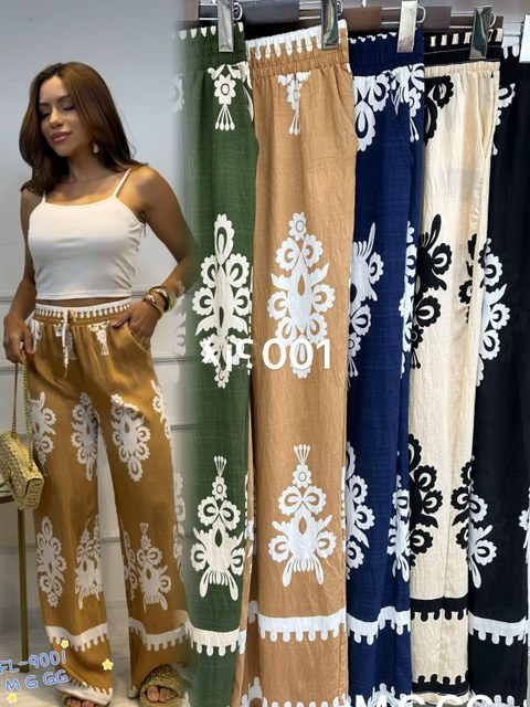 Calça pantalona de viscolinho importado Flora 9001