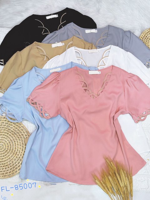 Blusa crepe manga curta veão simportado Flora 85007