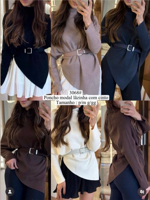 Blusa poncho de modal com cinto importado 3068