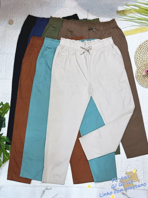 Plus Size Calça de linho com elastano importado 661