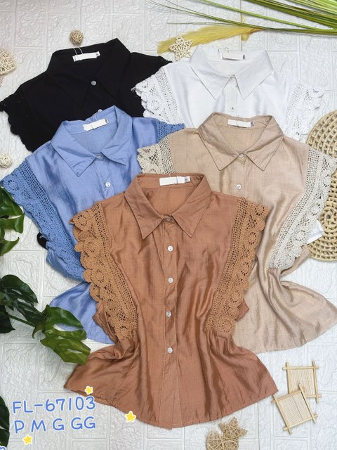 Blusa camisa com bordado Flora 67103