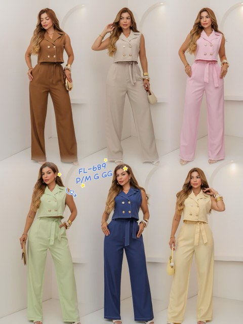 Conjunto（ cropped com calça ) de alfaiataria importado 689