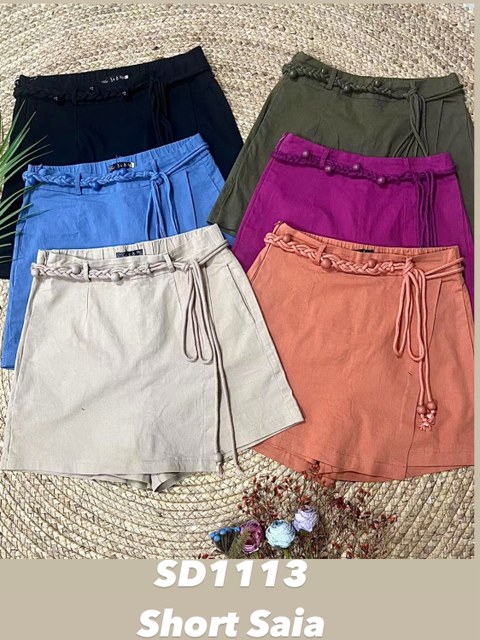 Short - saia em sarja com elastano  com cinto promoção 1113